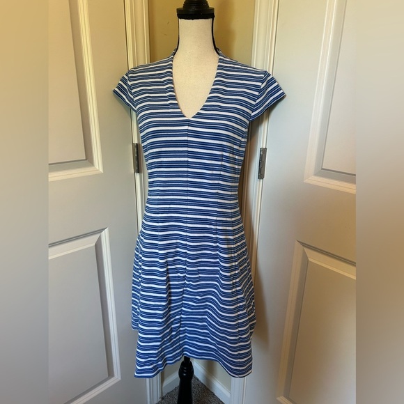 Lilly Pulitzer bree bay Blue Striped Midi Dress v neck fit and flare - Picture 5 of 13